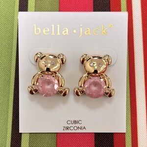 Brand New Bella Jack Teddy Bear Post Earring Gold Tone w/ Pink Stone